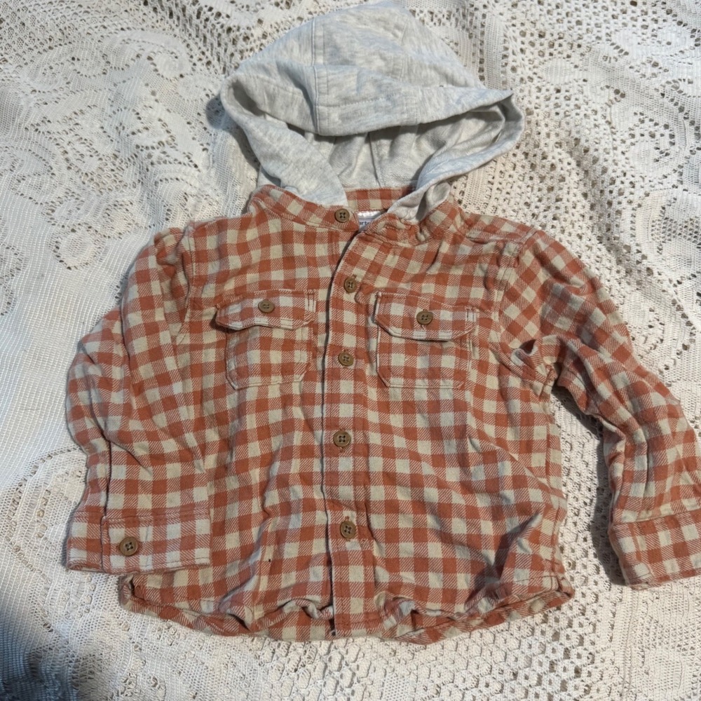 Carter's Baby Boys Flannel Shirt with Hood 18M Plaid Button Up Top